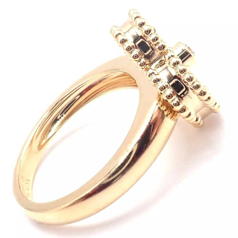 Van Cleef & Arpels Vintage Alhambra 18k Yellow Gold Mother Of Pearl Diamond Ring - Picture 3 of 10